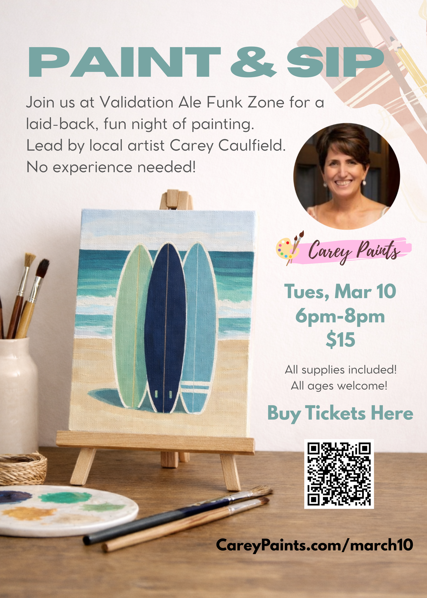 March 10, 2026 Paint & Sip Surfboard