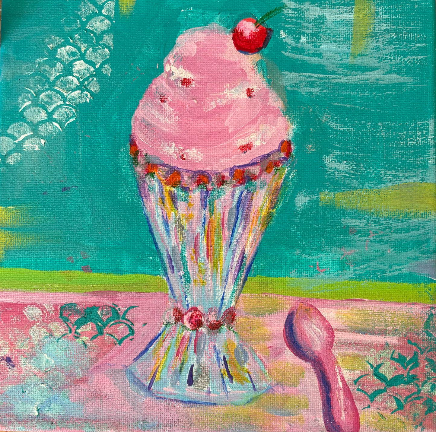 Strawberry Ice Cream - Original Painting