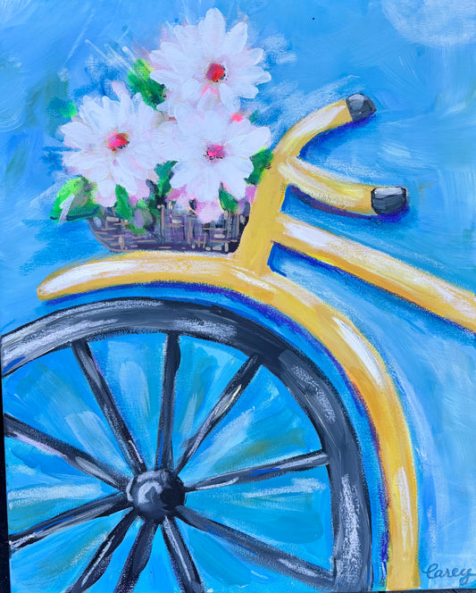 Yellow Bicycle with Flowers - Signed Print