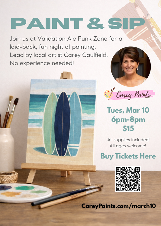 March 10, 2026 Paint & Sip Surfboard